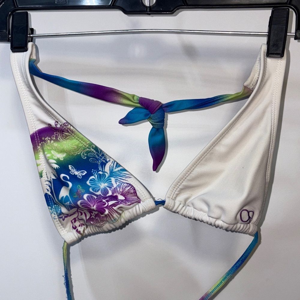 OP White and Multicolor Floral Bikini Top